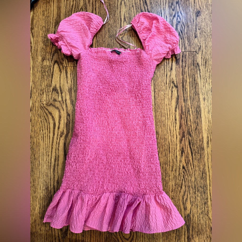 Hot pink Zara short smocked dress.
